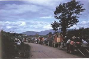 Inge Morath, Tinker carts line up on the night before the opening of the Puck Fair, County Kerry, 1954