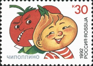 un francobollo russo dedicato a Cipollino