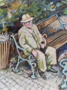 vecchio su panchina Dipinto di Peter Gallen