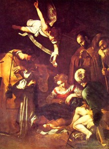 Caravaggio ‘Natività con i santi Lorenzo e Francesco d’Assisi’ 1609